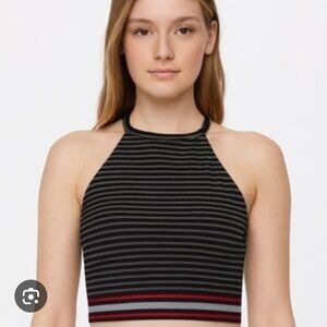 Dynamite Striped Crop Top with Red Detail